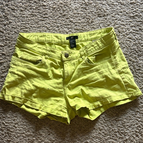H&M Lime Green High Waist Women's Shorts - Picture 1 of 5
